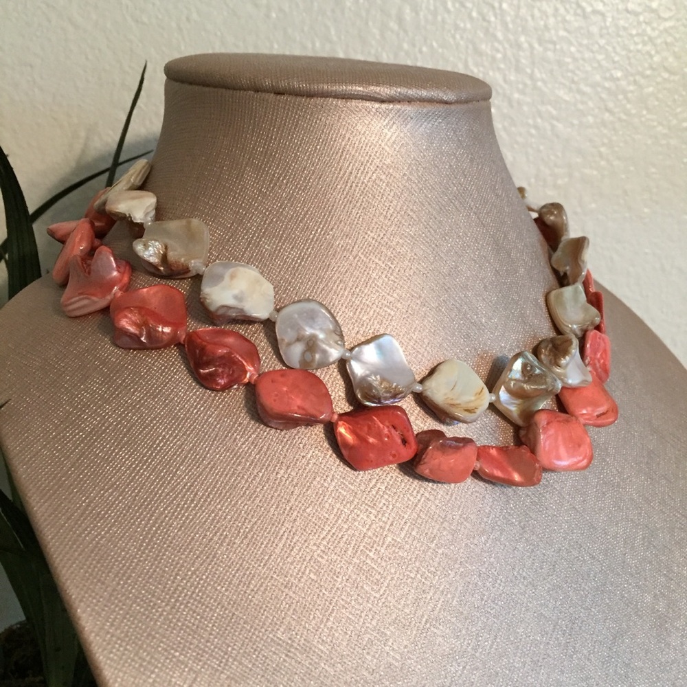 Coral and Cream Shell Necklace